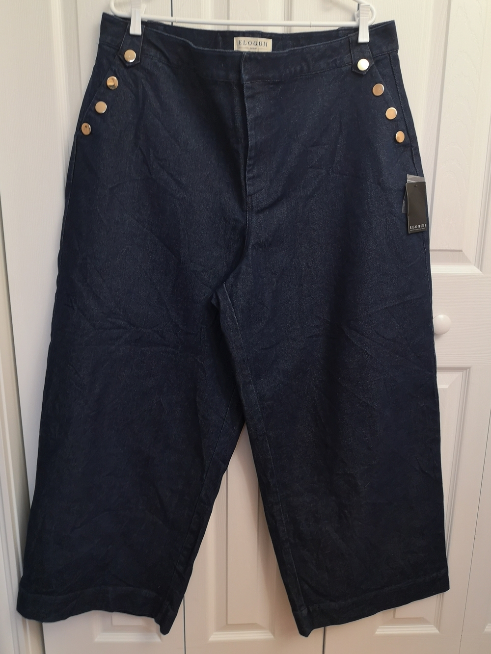 Eloquii Dark Wash Denim Wide-Leg Sailor Pants Size 18